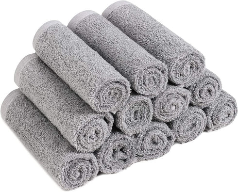 Qioo Washcloths Set 12 Pack,12"x12" Bamboo Baby Washcloths,Wash Cloths for Bathroom-Hotel-Spa-Kitchen Multi-Purpose Fingertip Towels & Face Cloths ?Grey?