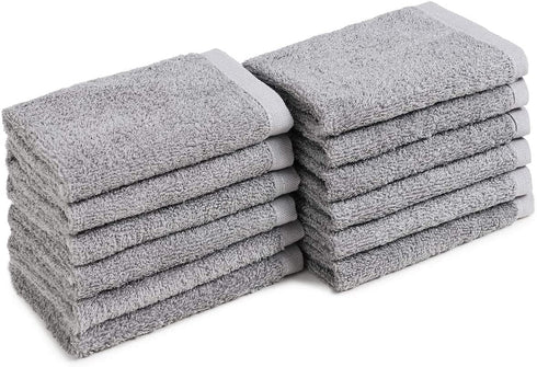Qioo Washcloths Set 12 Pack,12"x12" Bamboo Baby Washcloths,Wash Cloths for Bathroom-Hotel-Spa-Kitchen Multi-Purpose Fingertip Towels & Face Cloths ?Grey?