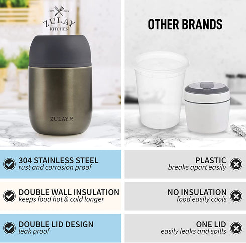 Zulay Vacuum Insulated Soup Thermos 16 oz - Stainless Steel Food Thermos For Hot Food For Adults and Kids - Leakproof Insulated Food Jar For Hot Food Thermos For Soup with Foldable Spoon (Dark Gray)