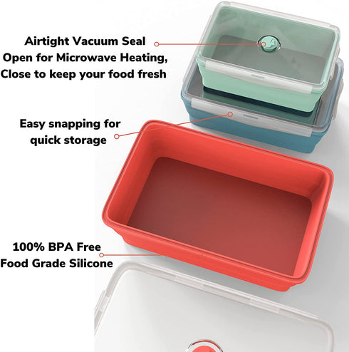 Silicone food storage - Collapsible food storage containers with lids - Space saving food containers in Small, Medium and Large - BPA Free Silicone - Collapsible tupperware microwave safe
