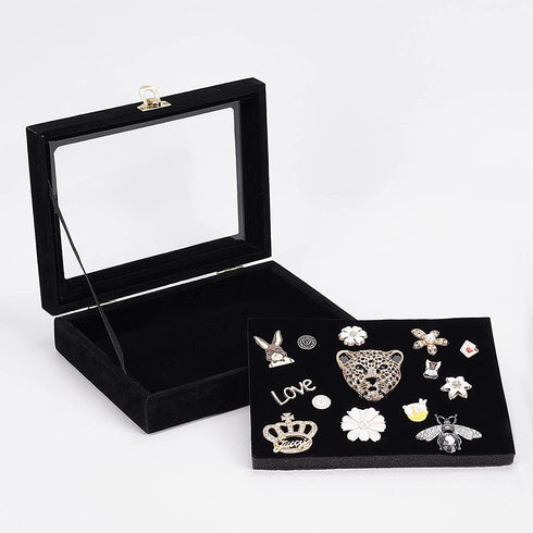 OLYCRAFT Velvet Pin Display Box Cabinet Brooch Collection Display Case with Clear Window Velvet Badges Display Box Disney, Hard Rock, Badges Collectible Pins and Medals - Black