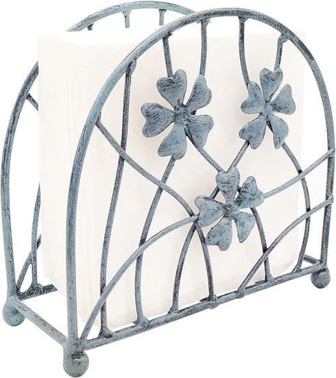 Antique Turquoise Metal Floral Petals & Branches Tabletop Napkin Holder, Freestanding Tissue Dispenser