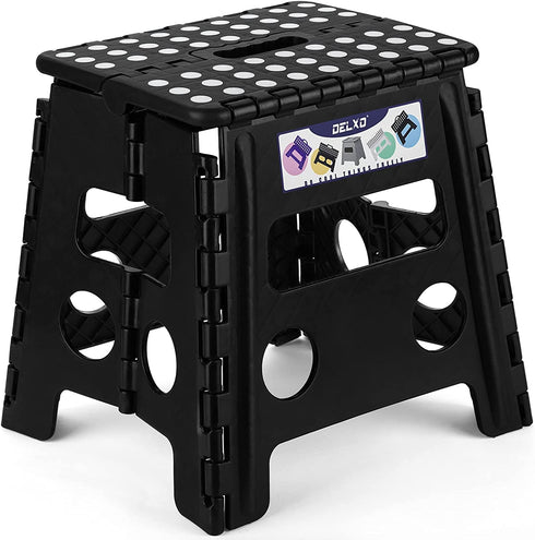 Delxo 13 Folding Step Stool in Black,1 Pack Premium Heavy Duty Foldable Stool for Kids and Adults,Portable Collapsible Plastic Step Stool,Non Slip Folding Stools for Kitchen Bathroom Bedroom