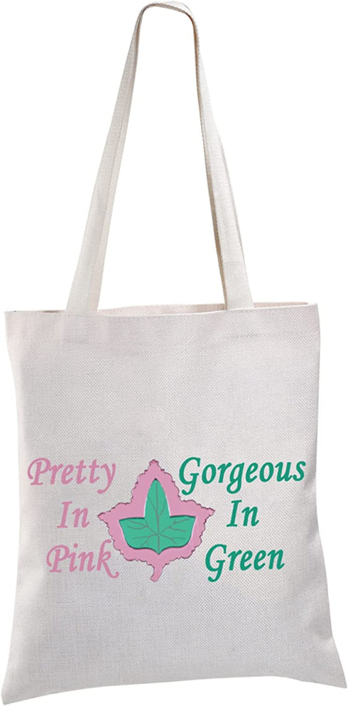 BLUPARK Sorority Canvas Tote Bags Ivy Leaf Sorority Gift Pretty In Pink and Gorgeous In Green Reusable Shopping Bags