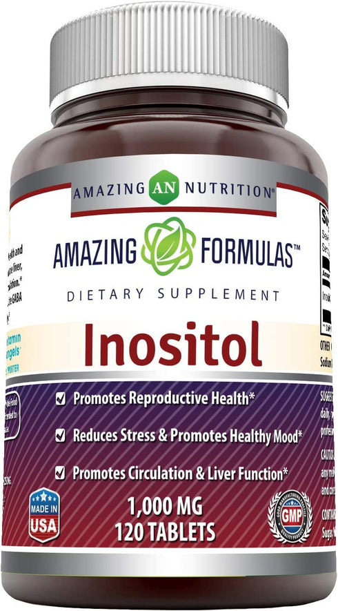 Amazing Formulas Inositol 1000mg 120 Tablets (Non-GMO,Gluten Free) - Supports Healthy Liver Function, Promotes Cellular Detoxification and Supports Membrane Function
