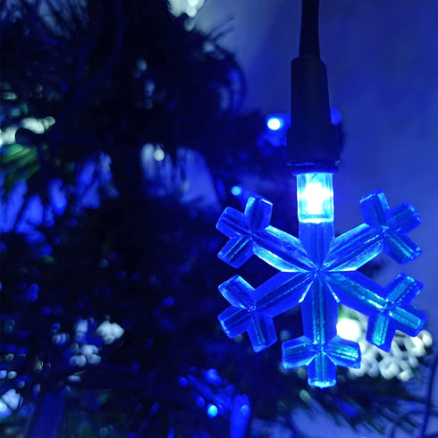 Snowflake Christmas Fairy Lights - 50 Count Blue and Cool White LED Mini Lights for Christmas Decorations