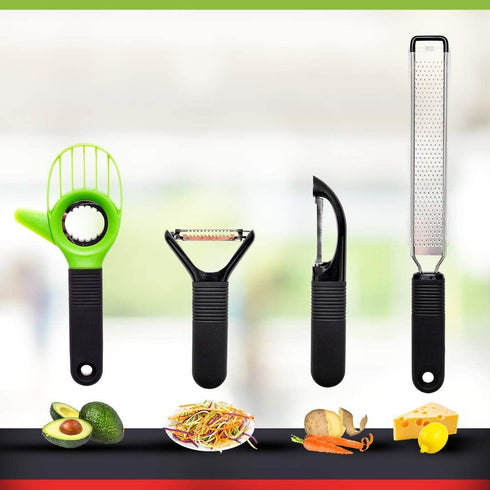 SEIDO Peelers Set Julienne Vegetable With Avocado Slicer, Lemon And Cheese Grater, and 2 Peeling Tools, Kitchen Accessories for Garnishes and Toppings, Stainless Steel
