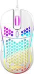Honeycomb Wired Gaming Mouse, RGB Backlight and 7200 Adjustable DPI, Ergonomic and Lightweight USB Computer Mouse with High Precision Sensor for Windows PC & Laptop Gamers (White)