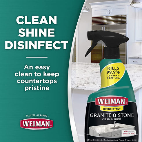 Weiman Disinfectant Granite Daily Clean & Shine 32 Ounce (2 Pack) Safely Clean Disinfect and Shine Granite Marble Soapstone Quartz Quartzite Slate Limestone Corian Laminate Tile Countertop