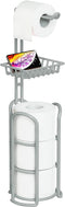 Upgrade Toilet Paper Holder Stand, Silver Gray Freestanding Toilet Paper Roll Holders with Shelf, Bathroom Tissue Storage Rack