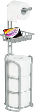 Upgrade Toilet Paper Holder Stand, Silver Gray Freestanding Toilet Paper Roll Holders with Shelf, Bathroom Tissue Storage Rack