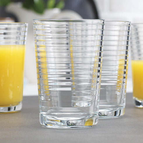 Juice Glasses 7 oz. Set Of 4 Glass Cups By Home Essentials and Beyond Beverage Water Tumblers for Juice, Whiskey, Cocktails, Iced Tea. Dishwasher safe.