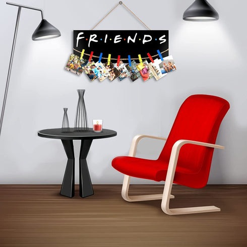 deco delish Friends Photo Clip - Friends Theme Frame Photo Holder - Picture Collage Photo Hanging Display - Wood Card Holder Display Friends TV Show Wall Decor Multi Pictures Organizer