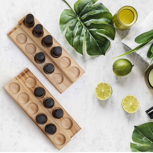 LIANTRAL Essential Oils Storage Rack, 2 Tiers Wooden Essential Oils Nail Polish Display Holder for 5/10/15/20ml Bottles, Set of 2