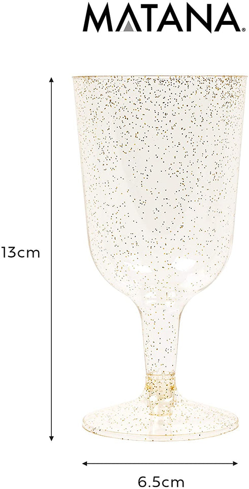 MATANA 50 Gold Glitter Plastic Wine Glasses for Weddings & Parties, 6oz - Sturdy & Reusable