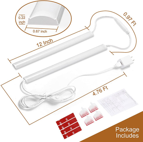 Plug-in Under Cabinet Lighting, 2pcs 12 Inch Dimmable Closet Light, Cold White 6000K Linkable USB LED Light Bar, Memory Function, Under Counter Lights for Kitchen, Desk, Workspace