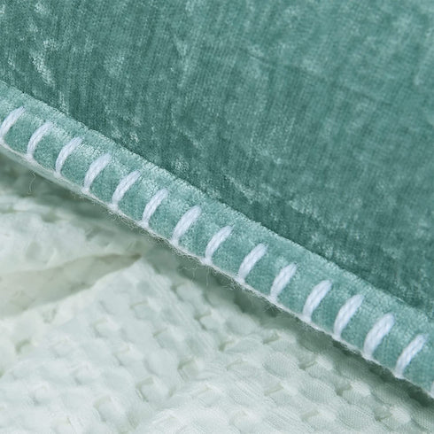 decorUhome Aqua Haze Decorative Throw Pillow Covers 20x20 Inch Set of 2, Farmhouse Chenille Pillow Covers, Velvet Trimmed Edge Pillow Cases for Couch Sofa