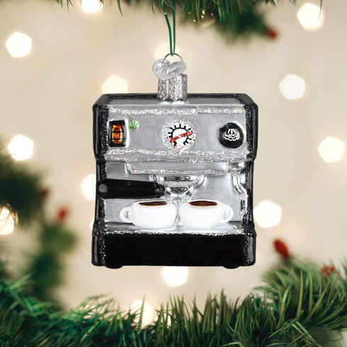 Old World Christmas Ornaments: Coffee and Tea Gifts Glass Blown Ornaments for Christmas Tree, Espresso Machine