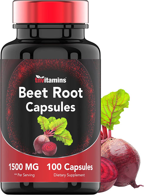 Beet Root Capsules | 1500 Mg - 100 Capsules | Beet Root Powder Extract Capsules | Supports Cardiovascular & Heart Health* | Non-GMO & Gluten-Free | Produced in the USA | TNVitamins
