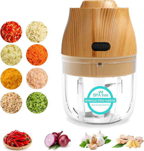Electric Garlic Chopper, Wireless Portable Food Processor for Grinder, 250ml Vegetable Chopper, Electric Mini Meat Grinder, Ginger Chili Blender Mixer(2 sets of blades)