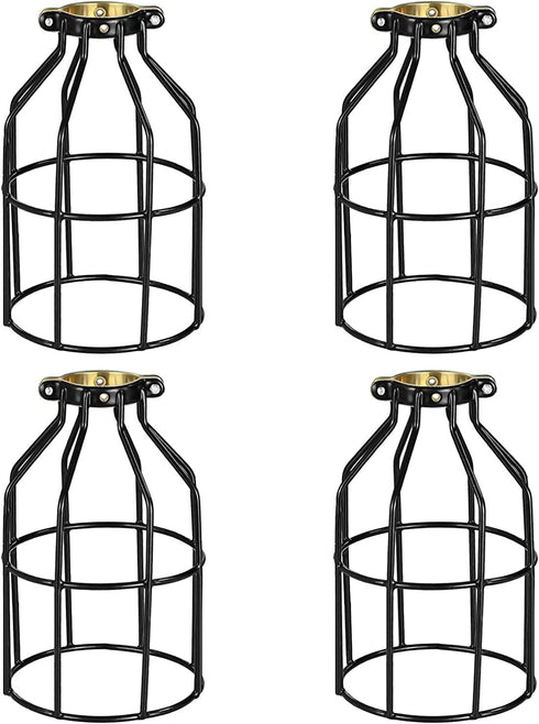 Simple Deluxe 4-Pack Adjustable Industrial Clamp on Metal Bulb Guard Cage for Pendant, Farmhouse Light Fixture, Vintage Lamp Shades and Hanging Lamp, Black