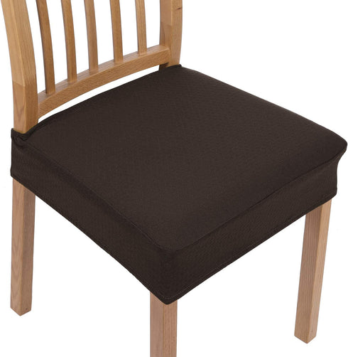 smiry Stretch Jacquard Chair Seat Covers, Removable Washable Anti-Dust Chair Seat Protector Slipcovers for Dining Room, No Rear Covers - Set of 4, Brown