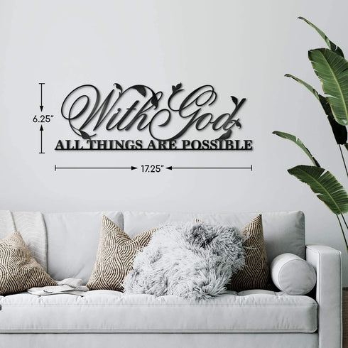 ViveGate With God All Things Are Possible Sign Metal Wall Decor, 18"X6" Inch Religious Scripture Black Christian Bible Verses Everthing Is Possible with God Bibical Wall Hanging Decoration