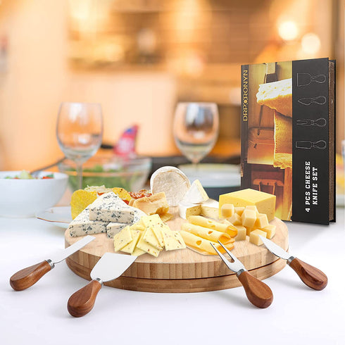 Cheese Knife Set, Cheese Knives For Charcuterie Board, Stainless Steel 4-Piece Cheese Cutter (Original Aacia Handle) Gift Ready
