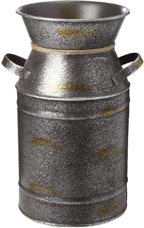 HIDERLYS 7.5" High Rustic Decorative Vase with Greetings and Rope Design, Metal Milk Can Country Jug for Living Room, Bedroom, Kitchen(Family)