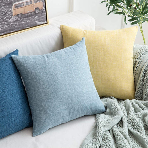 MIULEE Pack of 2 Spring Decorative Throw Pillow Covers Linen Burlap Square Solid Farmhouse Modern Concise Throw Cushion Case Pillowcase for Sofa Car Couch 20x20 Inch 50x50 cm Light Blue