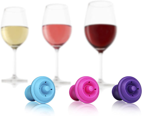 Vacu Vin Wine Saver Vacuum Stoppers Set of 6 Blue/Pink/Purple