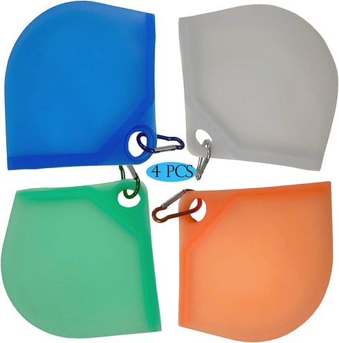 ?4-in-1 Family Pack?Face Mask Cover Case Storage Holder Bag Portable Recyclable Container Organizer, Dustproof Washable Durable Food-Grade Silicone Soft Pocket-Size Mask Storage Bag with Keychains