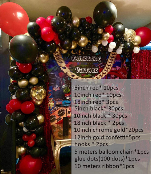 DIY Red Black Balloons Garland Arch Kit-Red,Black,Chrome Gold Balloons for Baby Shower,Circus Birthday Party,Wedding,Poker,Casino Theme Party Decorations