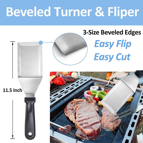 ULEE Griddle Accessories Kit of 9, Professional Stainless Steel Flat Top Grill Cooking Kit, Perfect for Outdoor BBQ, Teppanyaki and Camping