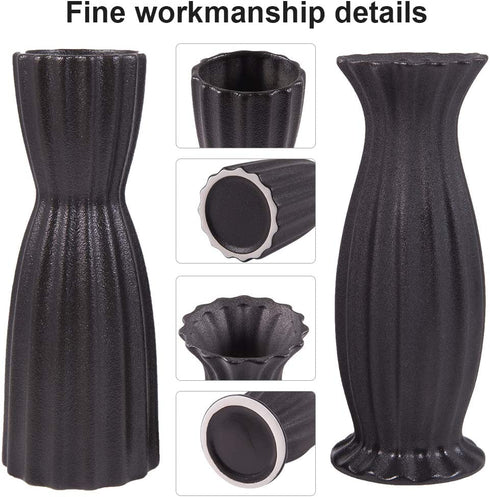 Flower Vase Set of 2, AUUM Black Floral Vases for Decor 8 Inch Ceramic Vase Idea Gift Vase for Table, Centerpieces, Living Room, Office