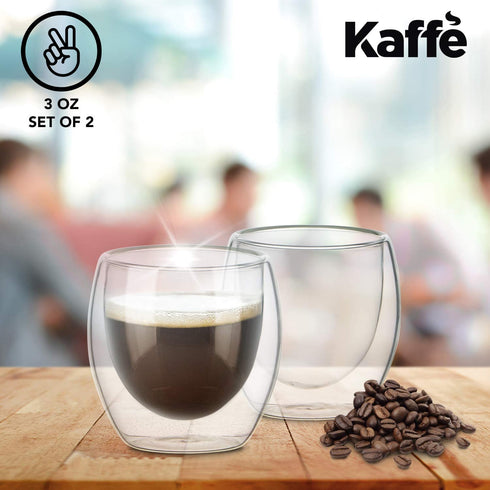 Kaffe 3oz Small Espresso Cups. Double-Wall Borosilicate Glass Coffee Cups. Set of 2 (Two)