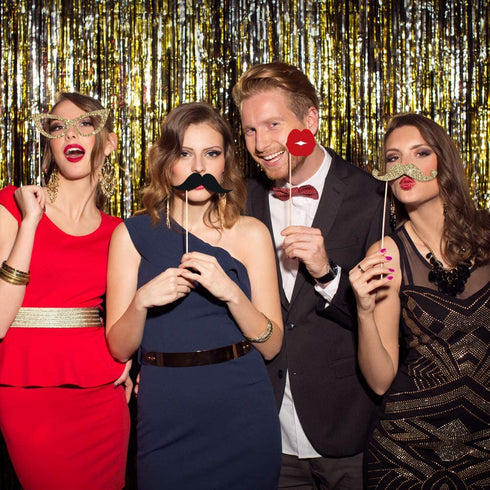 Fully Assembled Hollywood Photo Booth Props - Set of 30 - Black Gold Red Selfie Signs - Movie Night Themed Party Supplies & Decorations - Cute Oscars Designs with Real Glitter - Did we mention no DIY?