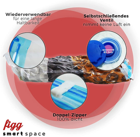 figg Vacuum Compression Storage Bags - XXL (39 x 31 in) 6 Pack - Leakproof, Carbon neutral and reusable - Vacuum seal bags for Clothes, Pillows, Towel, Blanket and much more
