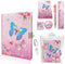 Girls Diary with Lock, Kids Journal Stationary Set for PreSchool Teen Learning Writing Drawing Age 6,8,10,12 Years Butterfly Gift with Notebook Memo NotePad Six Multicolored Pen Ruler Sharpener Eraser