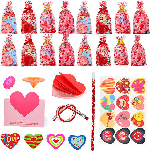 28 Pack Valentines Day Gifts for Kids , Valentines Cards Stickers Pencils Boys Girls, 252 PCS Valentine Exchange Party Favors Toys for School Classroom