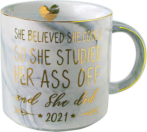 VILIGHT 2021 Graduation Mug Congratulations Gifts for Her - College Nurse Graduation Gift for Women - She Believed she could So She Did - Grey Marble Ceramic Coffee Mug 11 Oz