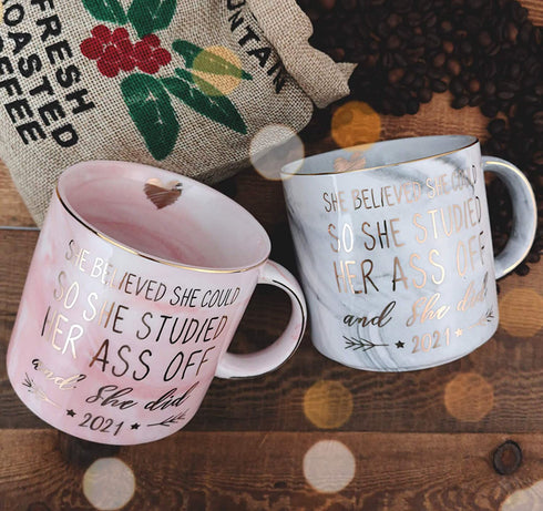 VILIGHT 2021 Graduation Mug Congratulations Gifts for Her - College Nurse Graduation Gift for Women - She Believed she could So She Did - Grey Marble Ceramic Coffee Mug 11 Oz