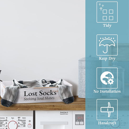 Farmhouse Lost Socks Storage Funny Laundry Sign Wooden Storage Baskets Laundry Room Storage Missing Socks Laundry Decor Farmhouse Sock Basket for Laundry Room Wall Decor (9.4 x 3.94 x 2.36 Inch)