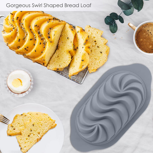 Silicone Bread Loaf Pan with Swirl Design, Chicrinum Food Grade Non-Stick Silicone Baking Mold for Homemade Bread, Cake, Metal Reinforced Frame Secure, BPA Free, Dishwasher Safe