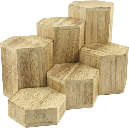 Mooca Wooden 6 Pcs Hexagon Risers for Display Jewelry and Accessories Display Stand, Wooden Display Risers, Wood Jewelry Risers Wood Figurine Display Risers, Oak