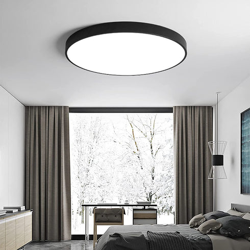 LED Flush Mount Ceiling Light,9in 6500K Cool White 12W 100W Equivalent,Round Lighting Fixture for Closets,Kitchens,Stairwells,Basements,Bedrooms,Washrooms Black