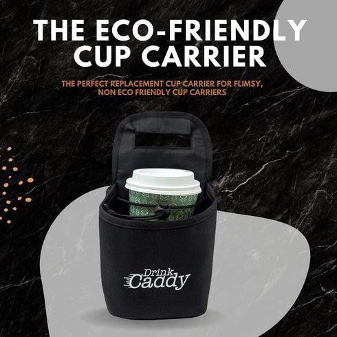 Drink Caddy Portable Drink Carrier and Reusable Coffee Cup Holder - 2 Cup Collapsible Tote Bag with Organizer Pockets Safely Secures Hot and Cold Beverages - Perfect for Food Delivery and Take Out