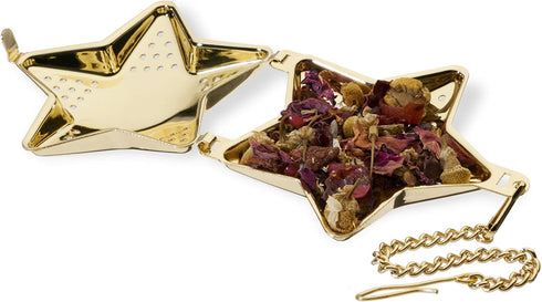 Pinky Up Star Shaped Tea Ball Loose Leaf Infuser with Chain Hook, Stainless Steel, Gold Finish
