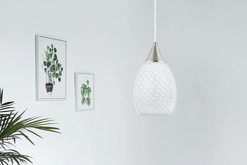 Glassland Pendant Light, 1 Light Kitchen Lighting in Brushed Nickel with White Glass, ETL Listed