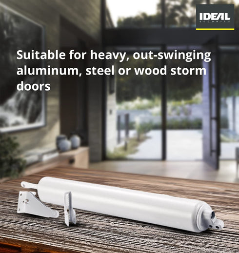 Ideal Security Pneumatic Lock for Screen Door with Chain, White (1.25-2 Inches)
